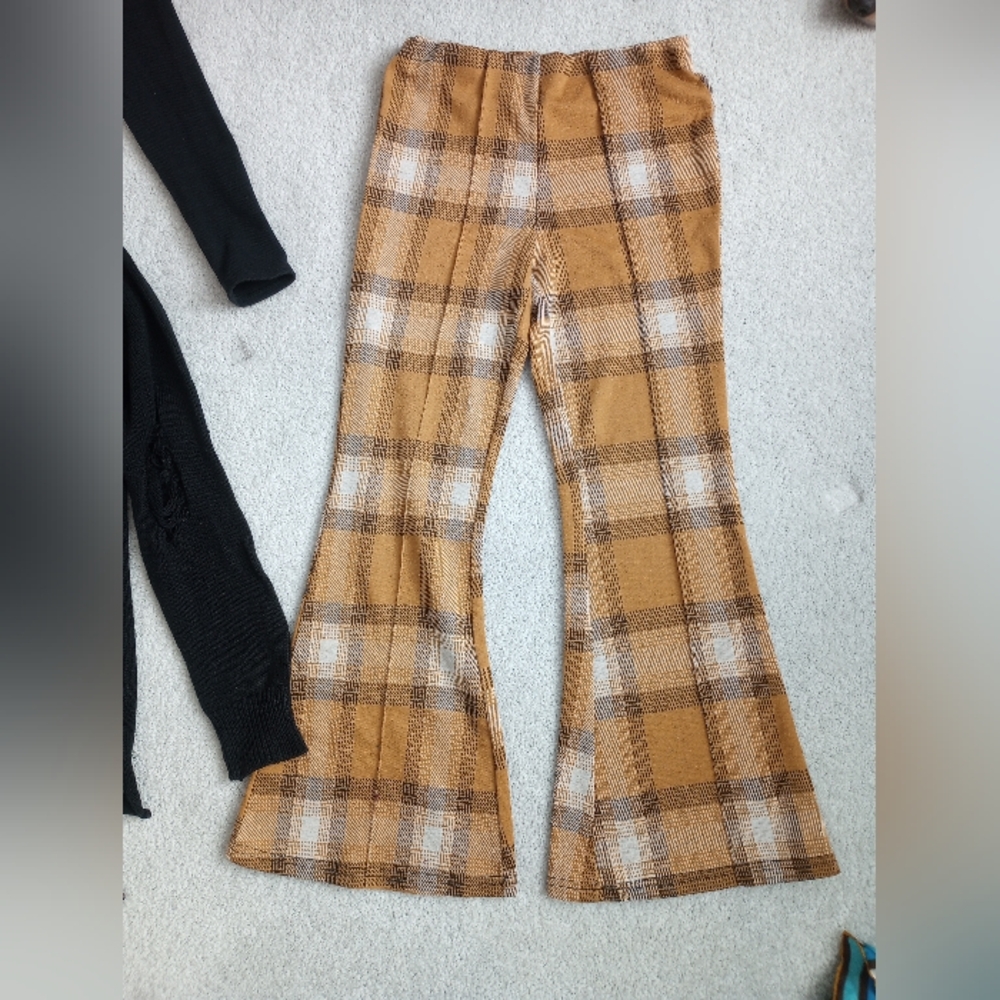 Plaid Flare Pants in Black and Yellow
